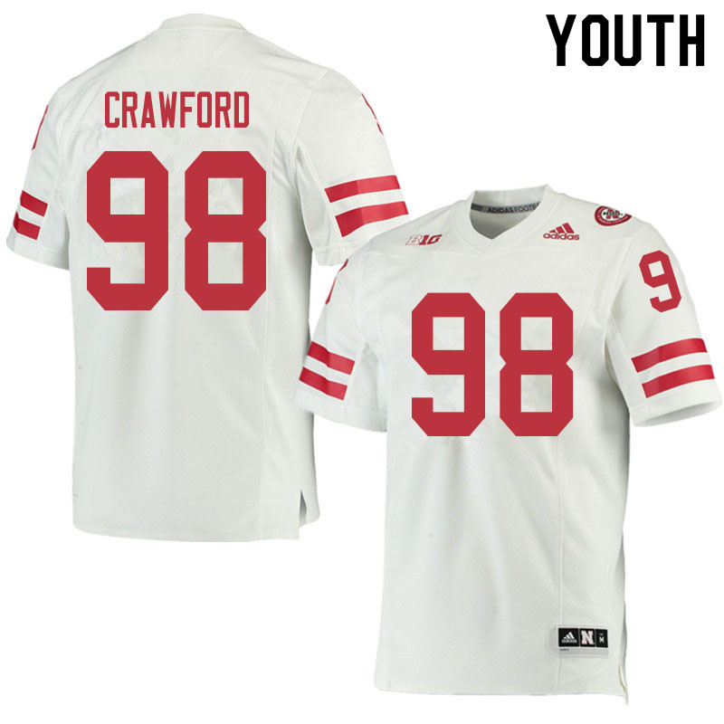 Youth #98 Tyler Crawford Nebraska Cornhuskers College Football Jerseys Sale-White - Click Image to Close